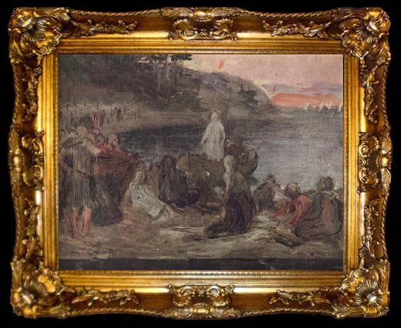 framed  Gustaf Cederstrom kristus predikar for fiskarena, ta009-2